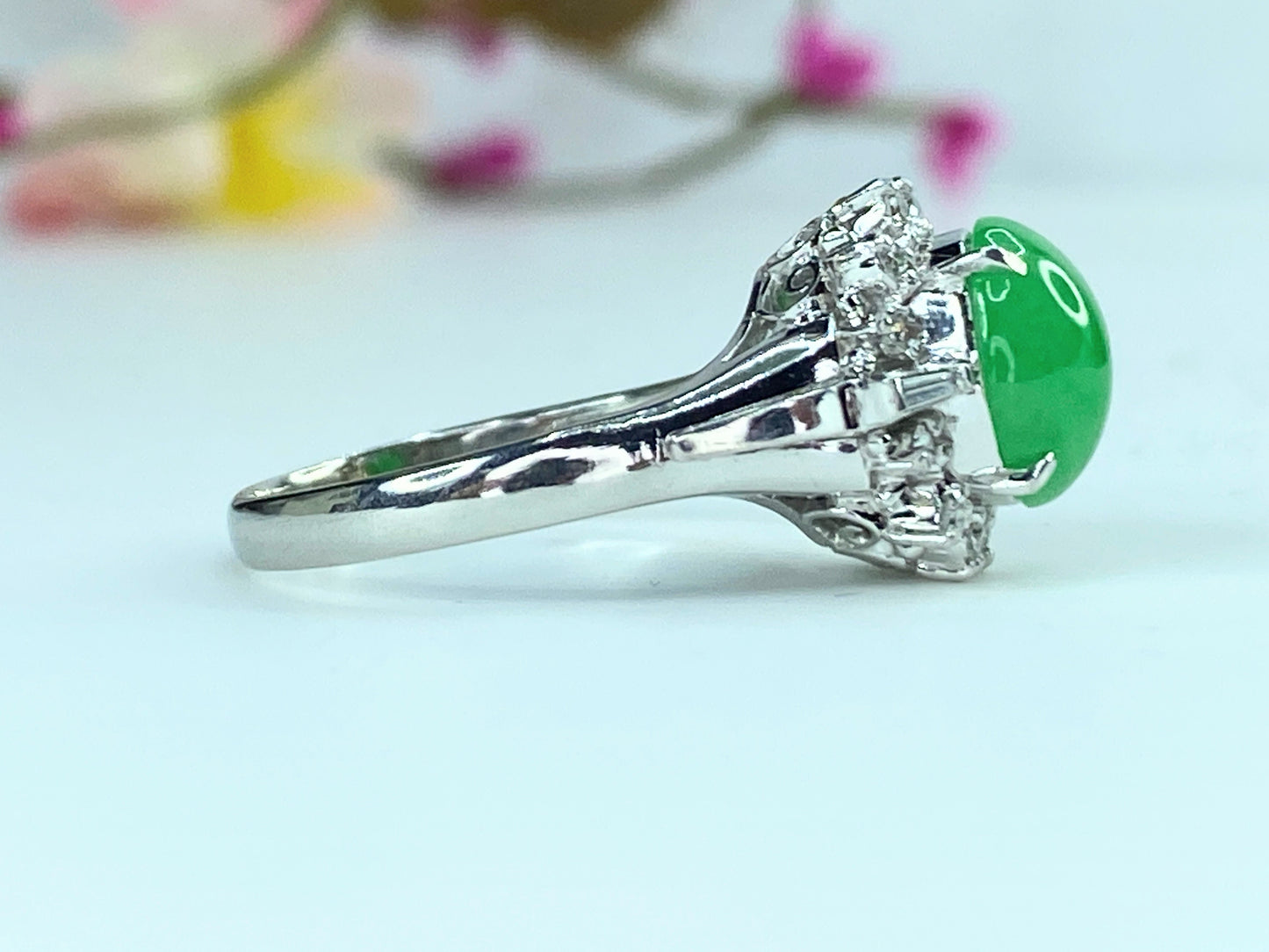 Platinum 2.31ct natural Jadeite Jade 0.23ct G/VS2 Diamond statement ring JR9888