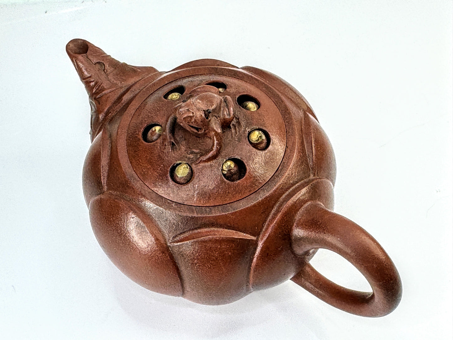 Vintage Yixing Zisha Lotus Pod Frog Teapot Movable Seeds 宜興紫砂蓮蓬青蛙活動蓮子手工茶壺 A1025