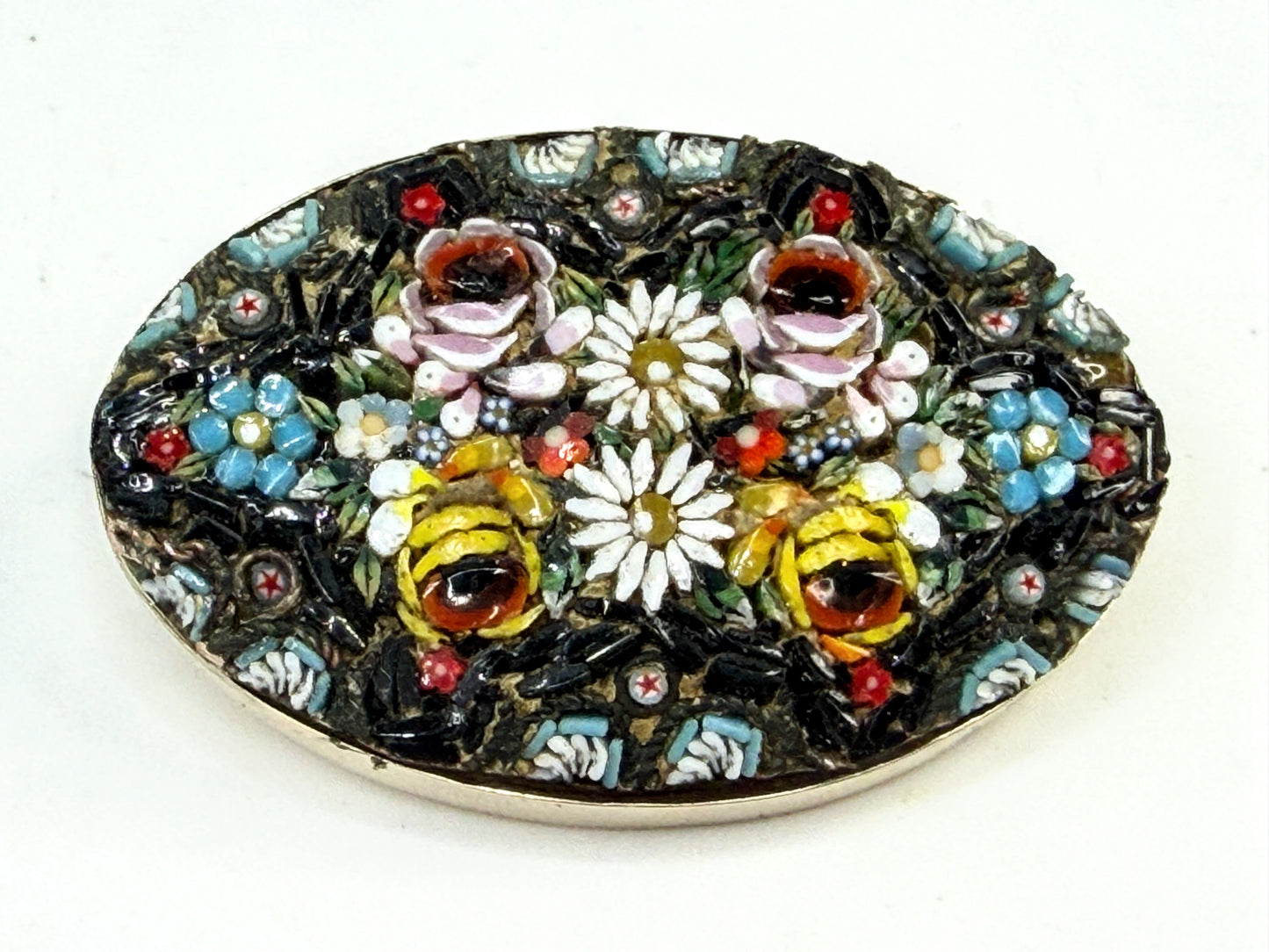 Art Deco Italian 14K Gold Micro Mosaic Floral Brooch Hand Made JR1552