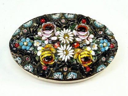 Art Deco Italian 14K Gold Micro Mosaic Floral Brooch Hand Made JR1552