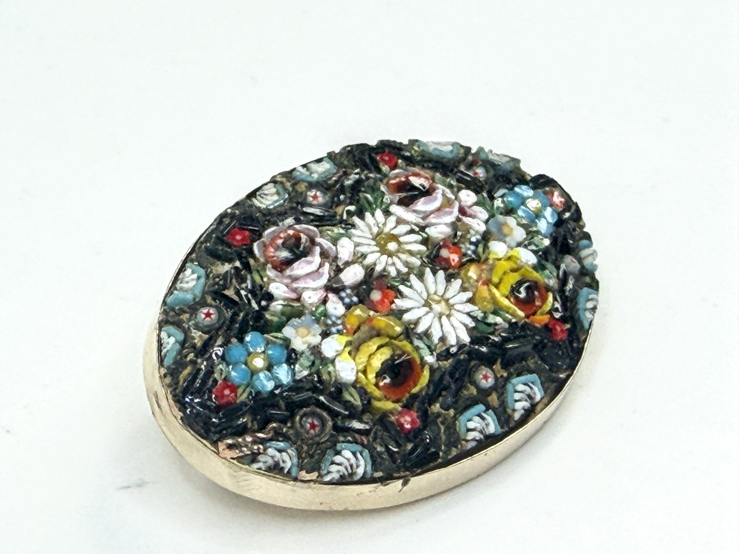 Art Deco Italian 14K Gold Micro Mosaic Floral Brooch Hand Made JR1552