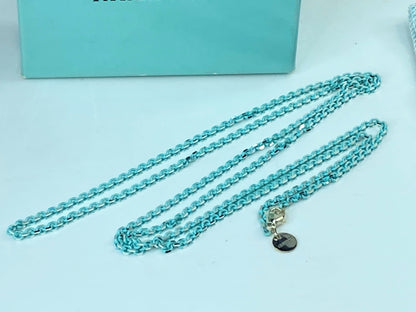 Tiffany & Co Sterling Silver 2.5mm Blue Enamel Sparkle Chain necklace JR1175