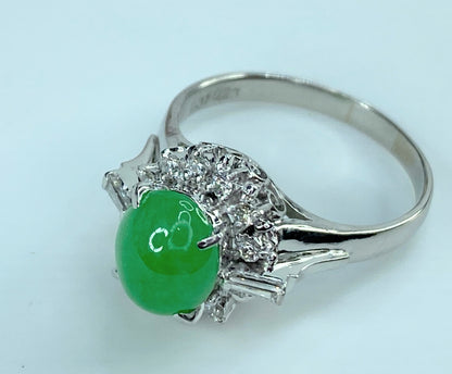 Platinum 2.31ct natural Jadeite Jade 0.23ct G/VS2 Diamond statement ring JR9888