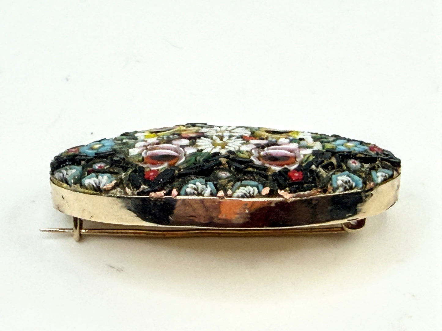 Art Deco Italian 14K Gold Micro Mosaic Floral Brooch Hand Made JR1552