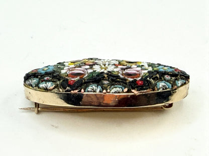 Art Deco Italian 14K Gold Micro Mosaic Floral Brooch Hand Made JR1552