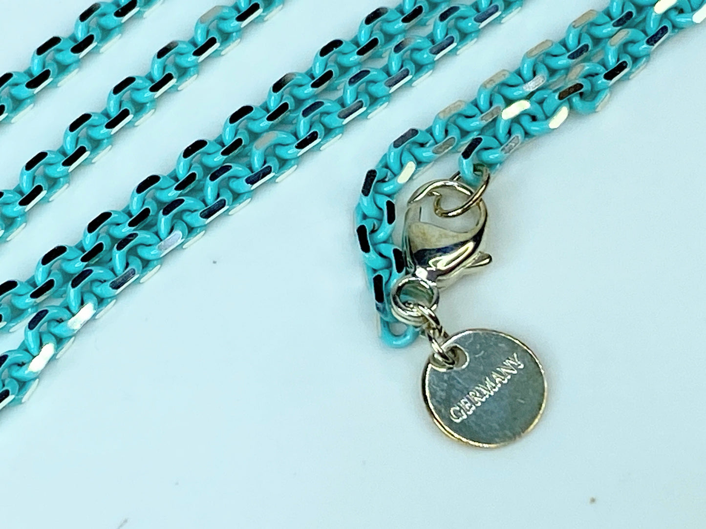 Tiffany & Co Sterling Silver 2.5mm Blue Enamel Sparkle Chain necklace JR1175