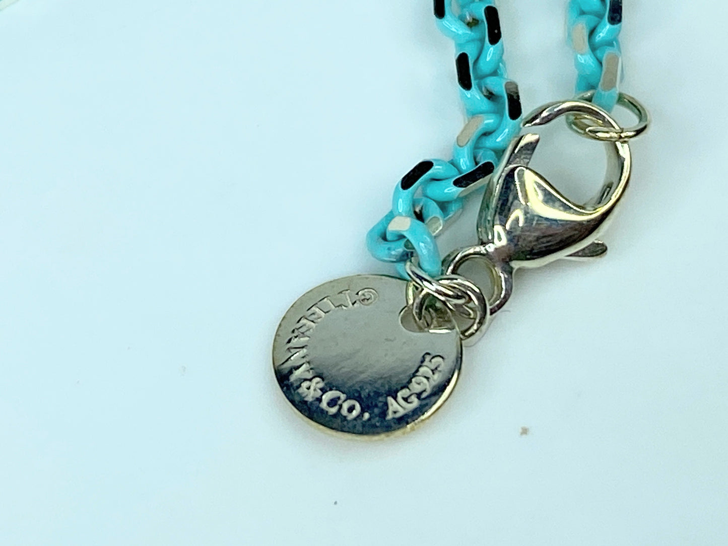 Tiffany & Co Sterling Silver 2.5mm Blue Enamel Sparkle Chain necklace JR1175