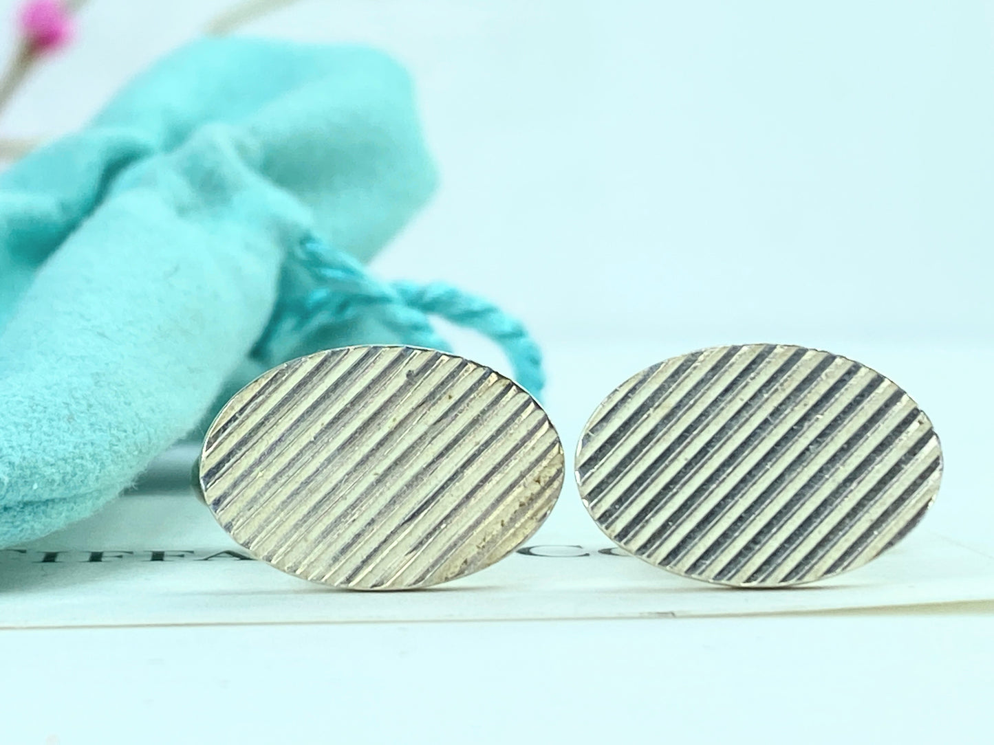 Tiffany & Co. sterling silver Rare oval Striped cufflinks 10.2 17.5x12mm GS151