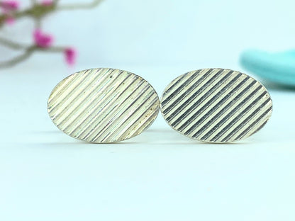 Tiffany & Co. sterling silver Rare oval Striped cufflinks 10.2 17.5x12mm GS151