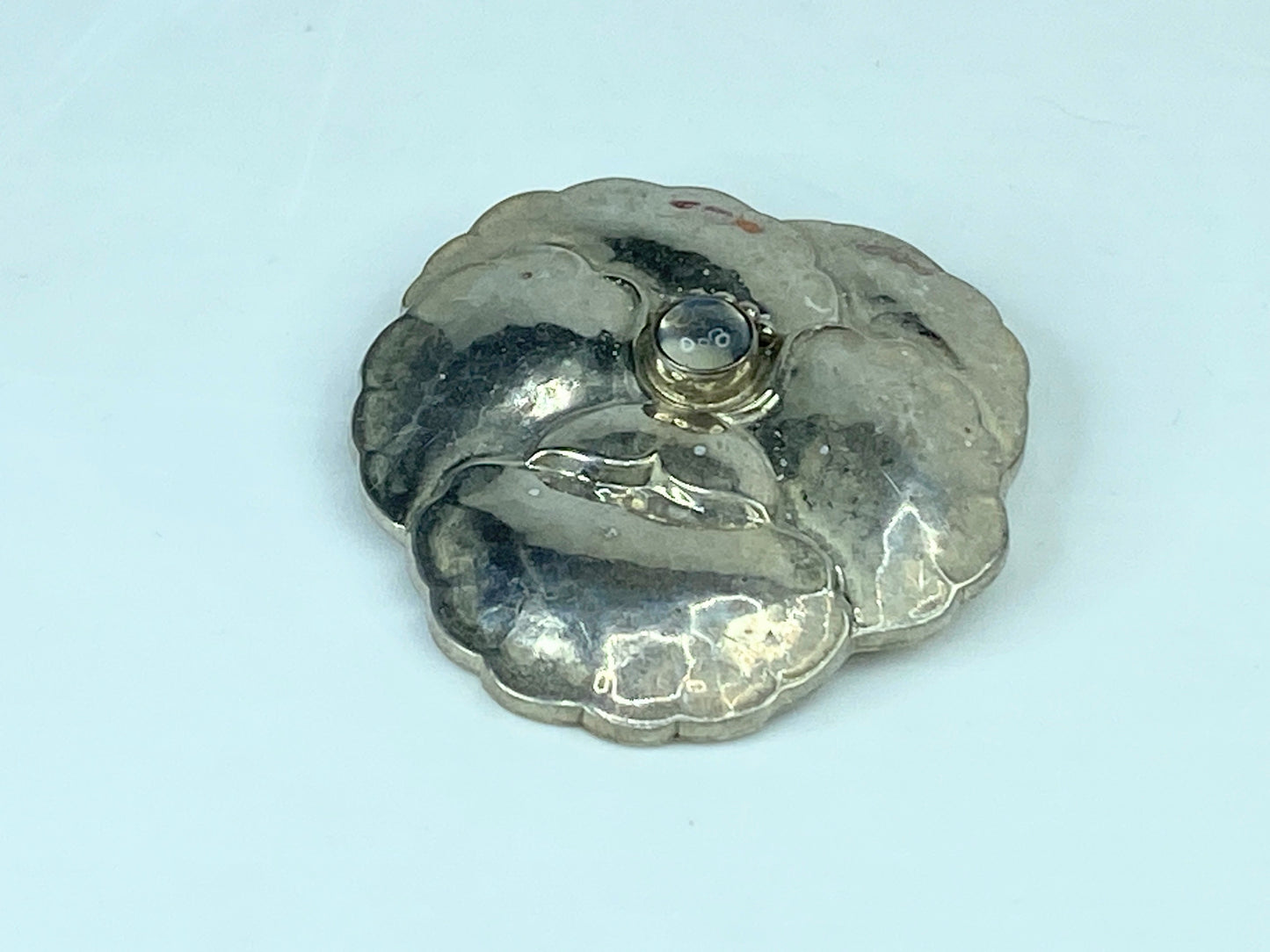 Georg Jensen Sterling Silver Pansy Brooch Moonstone No.113 Denmark JR1176