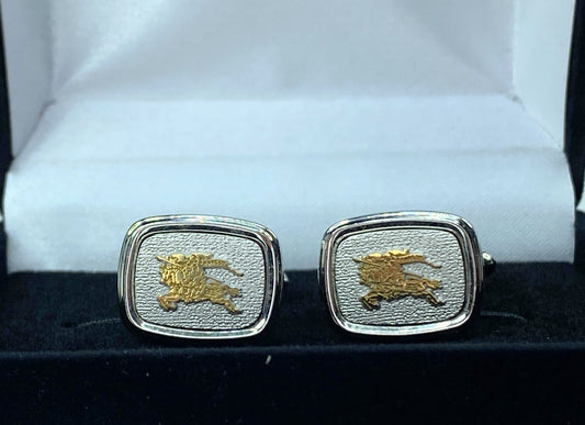 Burberry Cuff Gold x Silver Business Work Suit Cufflinks Swivel Style GS152