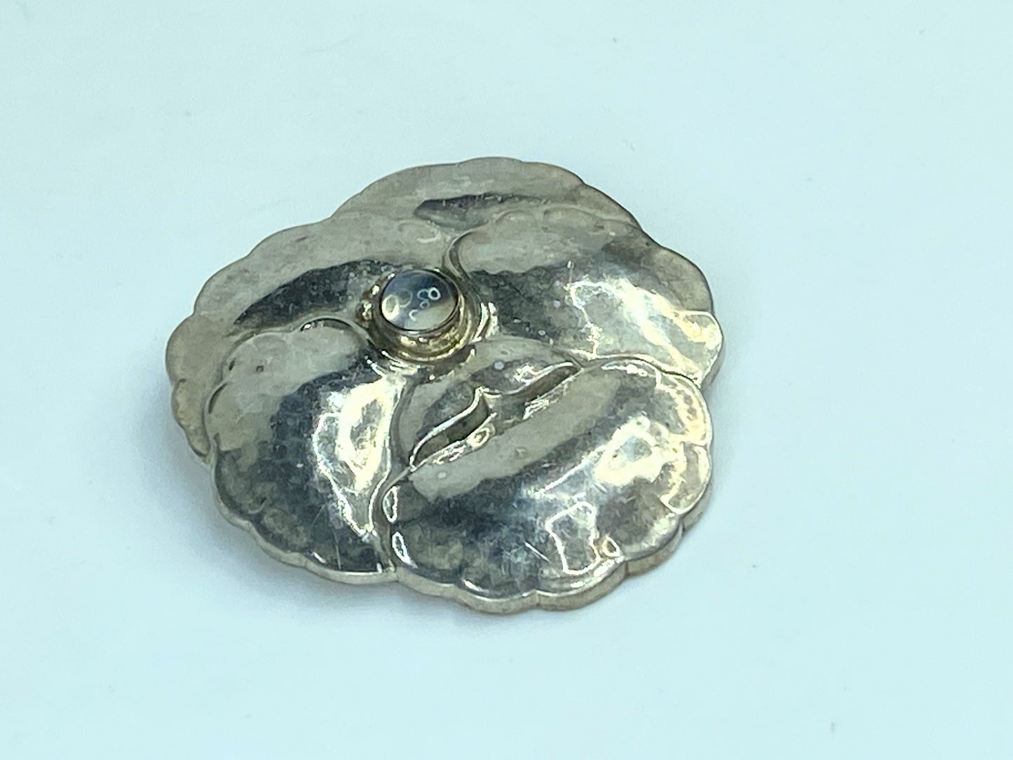 Georg Jensen Sterling Silver Pansy Brooch Moonstone No.113 Denmark JR1176