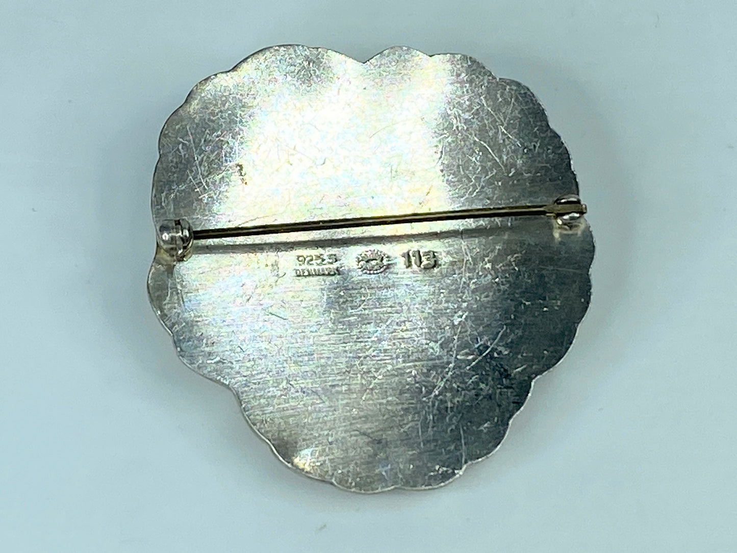 Georg Jensen Sterling Silver Pansy Brooch Moonstone No.113 Denmark JR1176