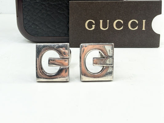 Vintage Gucci GG Logo Sterling Silver Square Cufflinks Italy SS331