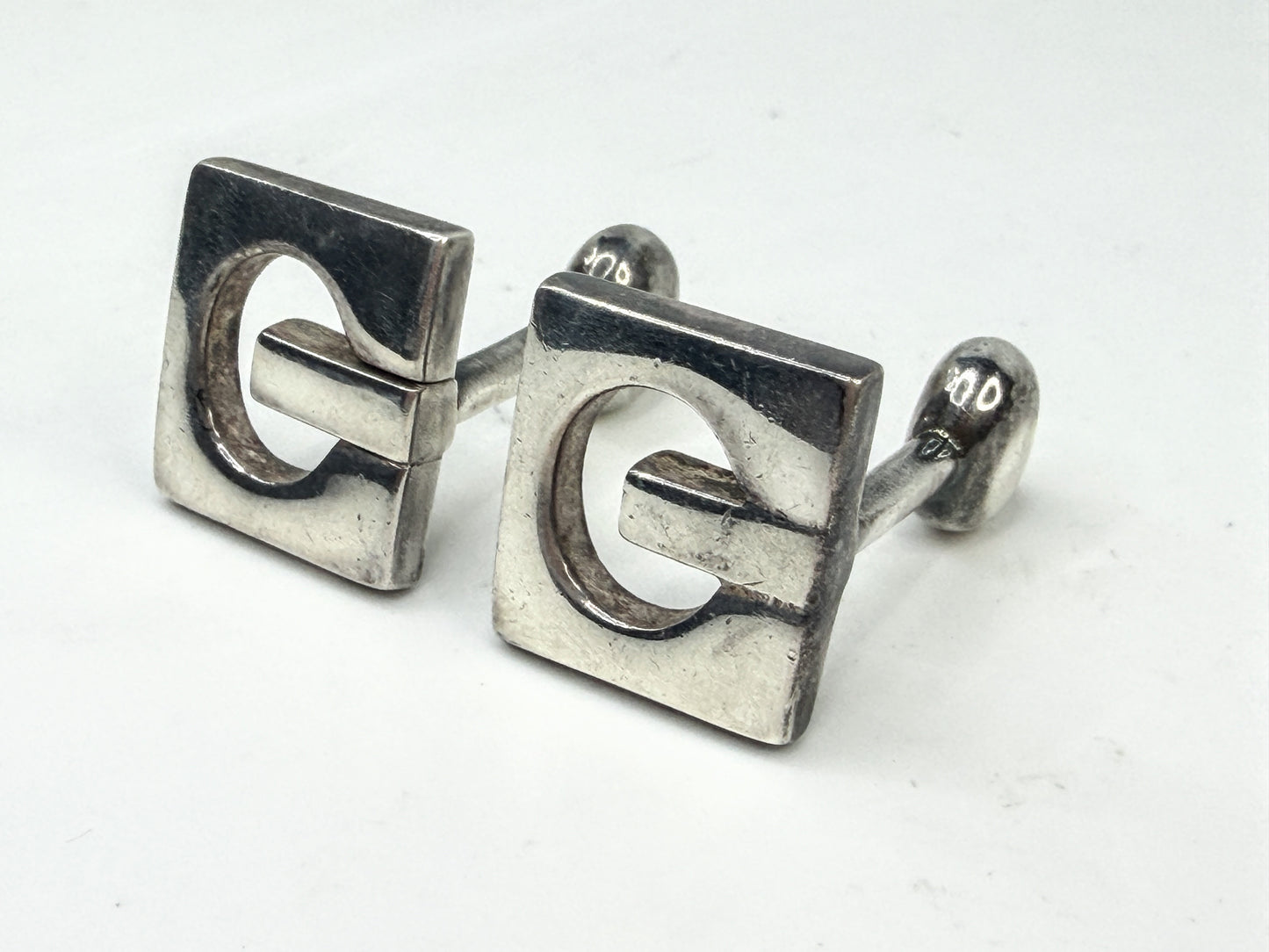 Vintage Gucci GG Logo Sterling Silver Square Cufflinks Italy SS331