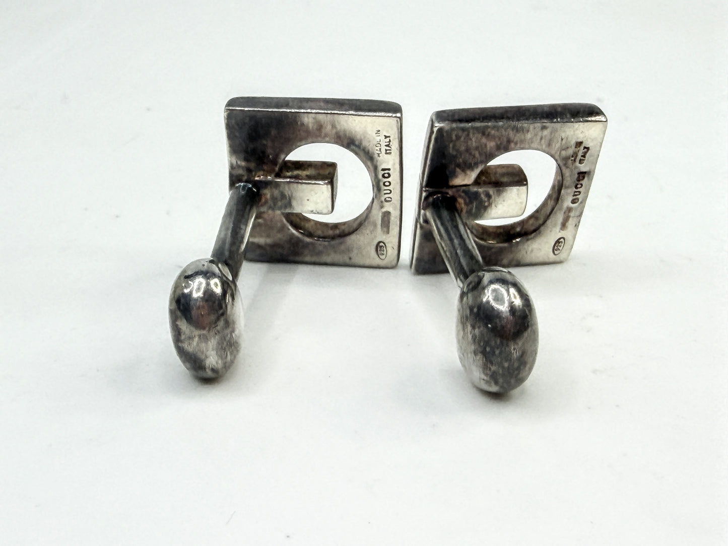Vintage Gucci GG Logo Sterling Silver Square Cufflinks Italy SS331