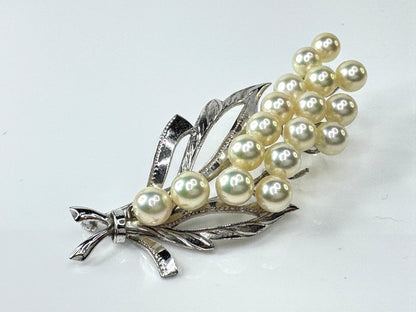 Vintage Japanese Sterling Silver Cultured Pearl Floral Spray Brooch 14.1g JR1714