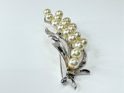Vintage Japanese Sterling Silver Cultured Pearl Floral Spray Brooch 14.1g JR1714