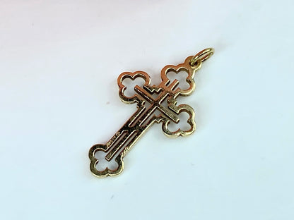 James Avery Orthodox Three Bar 14 Karat Yellow Gold Cross 1 1/4 Inch 2.3g JR1032