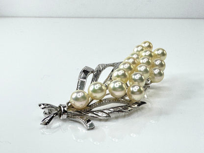 Vintage Japanese Sterling Silver Cultured Pearl Floral Spray Brooch 14.1g JR1714