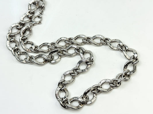 Vintage Heavy Sterling Silver Hammered Link Necklace 20” Italy JR1554