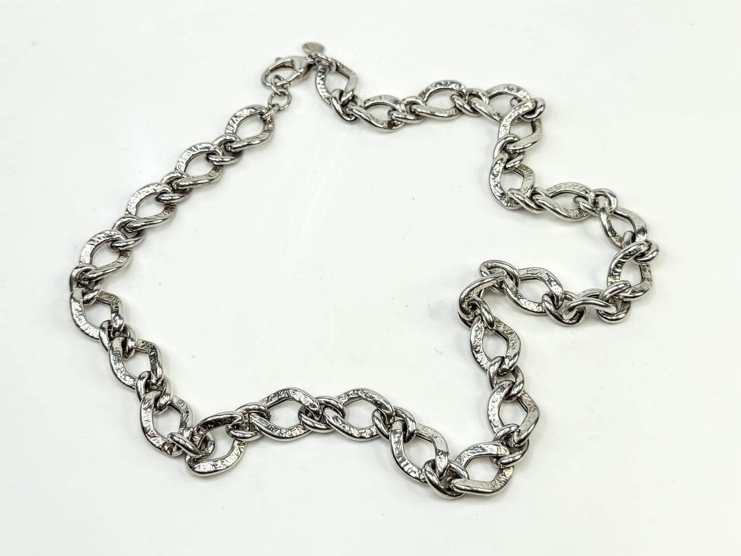 Vintage Heavy Sterling Silver Hammered Link Necklace 20” Italy JR1554