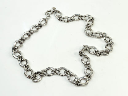 Vintage Heavy Sterling Silver Hammered Link Necklace 20” Italy JR1554