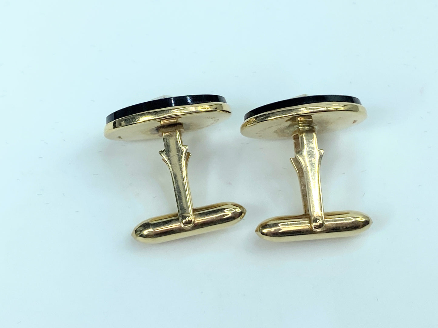 Art Deco 10K gold 0.03ct Old Euro cut Diamond Onyx oval cufflinks 7.5g GS153