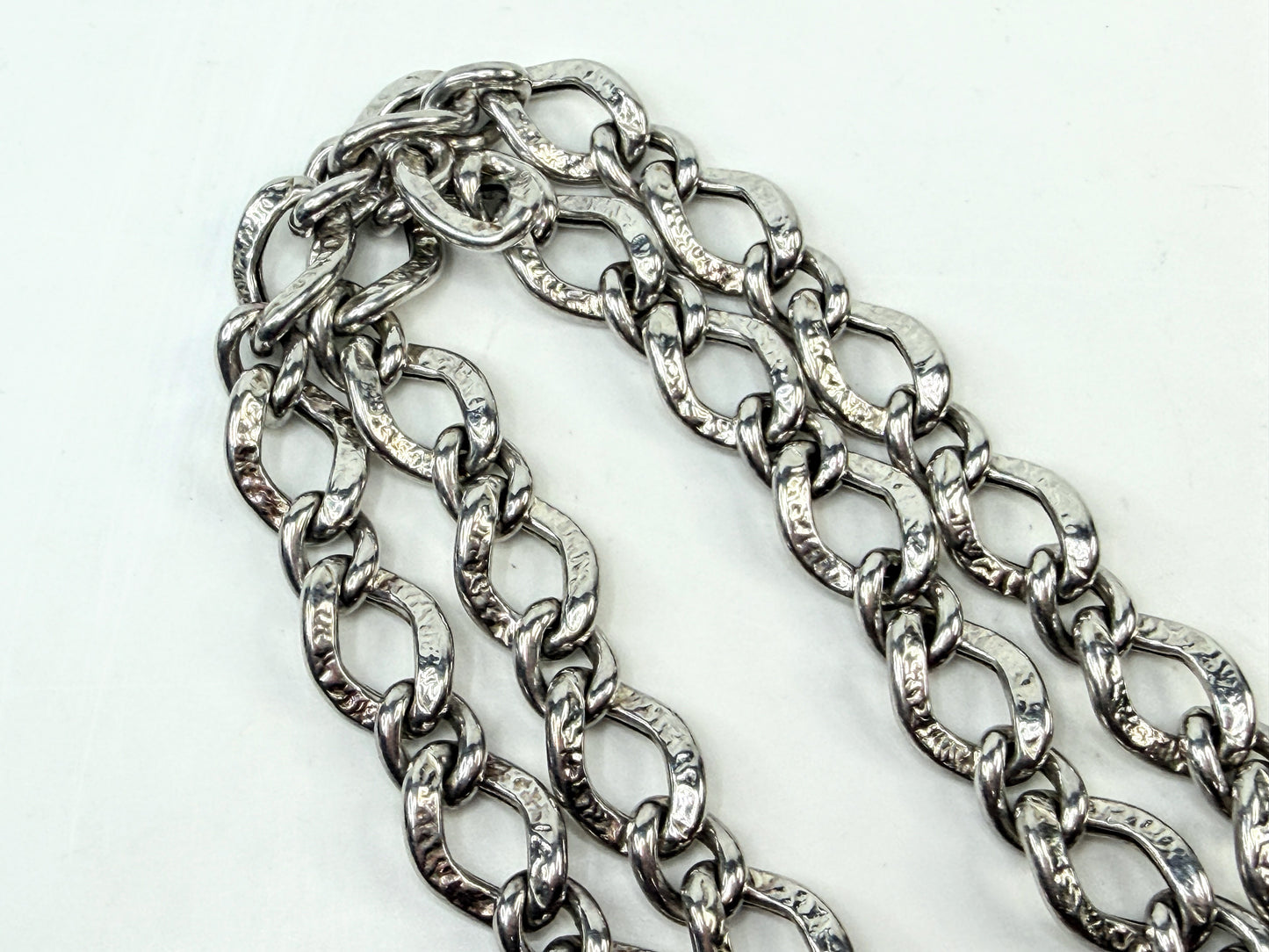 Vintage Heavy Sterling Silver Hammered Link Necklace 20” Italy JR1554