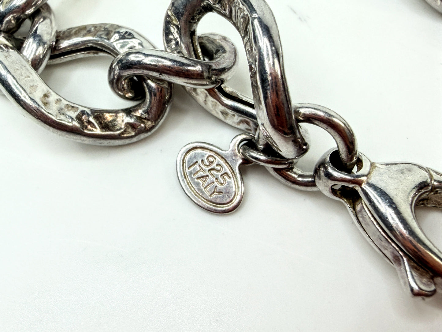Vintage Heavy Sterling Silver Hammered Link Necklace 20” Italy JR1554