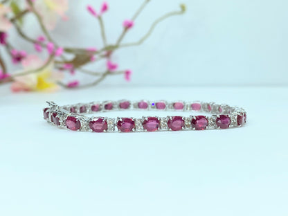 12.0 Carat Ruby Oval and Diamond Tennis Bracelet in 18k White GoldJR9898