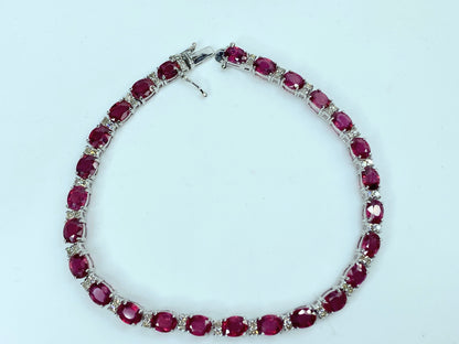 12.0 Carat Ruby Oval and Diamond Tennis Bracelet in 18k White GoldJR9898