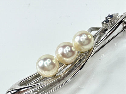 Mid Century Silver Cultured Pearl and Sapphire Brooch Pin JR1715