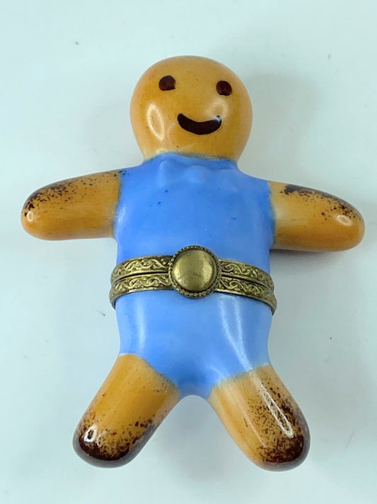 G.R Limoges Peint Main France Gingerbread man Trinket box 2 3/4" x 2 1/4" A289