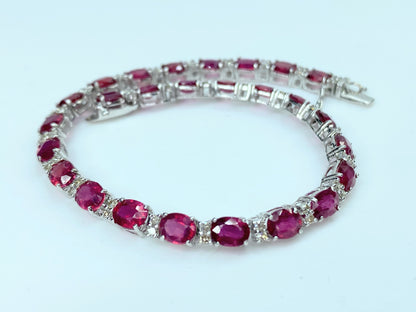 12.0 Carat Ruby Oval and Diamond Tennis Bracelet in 18k White GoldJR9898