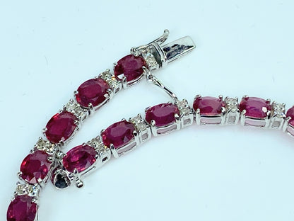 12.0 Carat Ruby Oval and Diamond Tennis Bracelet in 18k White GoldJR9898