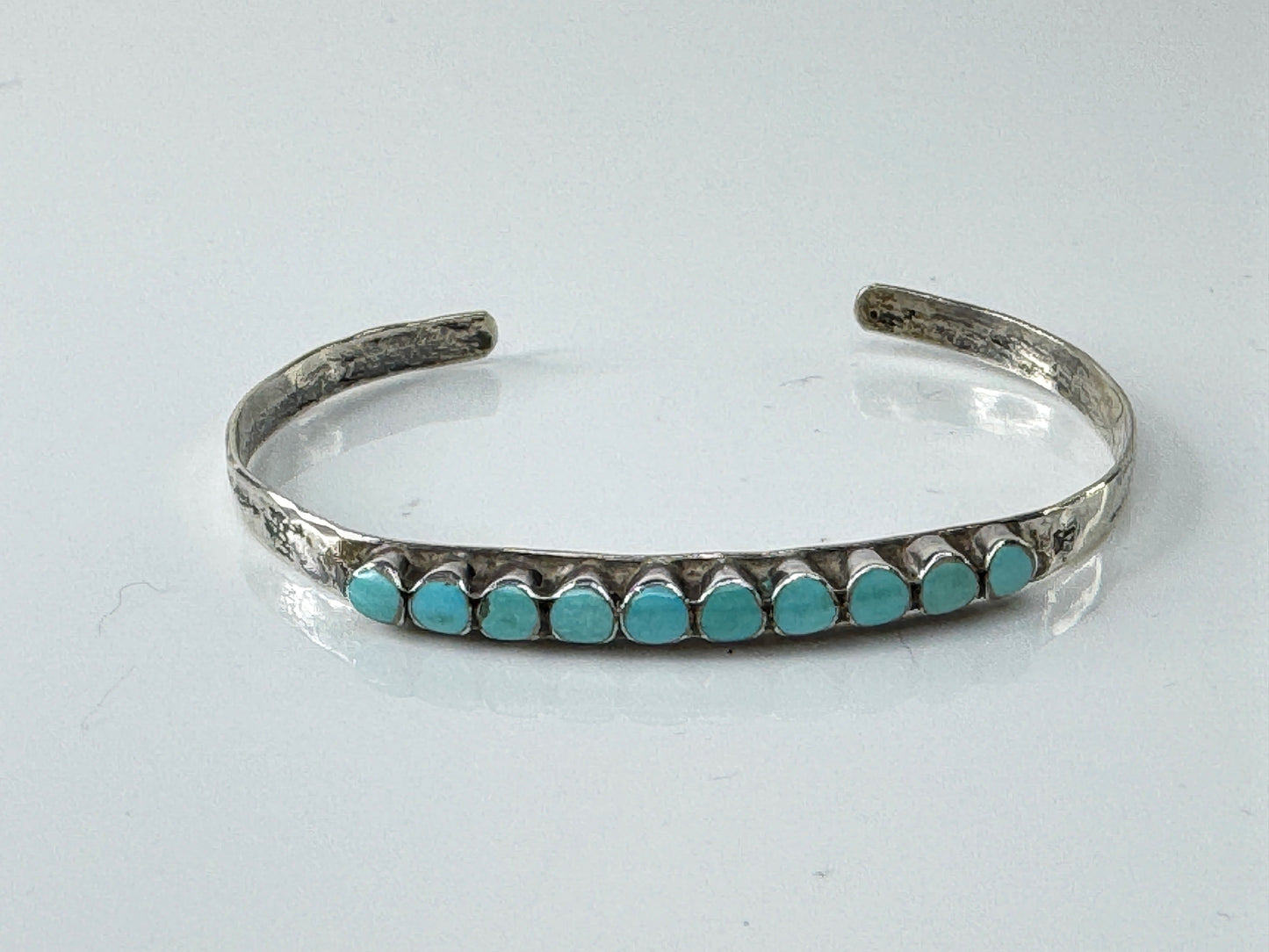 Vintage Sterling Silver Turquoise Inlaid Slim Cuff Bracelet JR1716