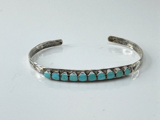 Vintage Sterling Silver Turquoise Inlaid Slim Cuff Bracelet JR1716