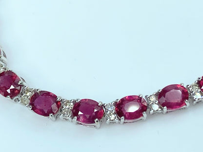 12.0 Carat Ruby Oval and Diamond Tennis Bracelet in 18k White GoldJR9898