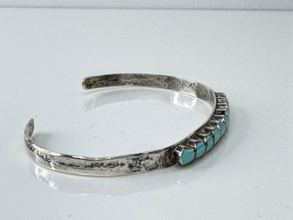 Vintage Sterling Silver Turquoise Inlaid Slim Cuff Bracelet JR1716