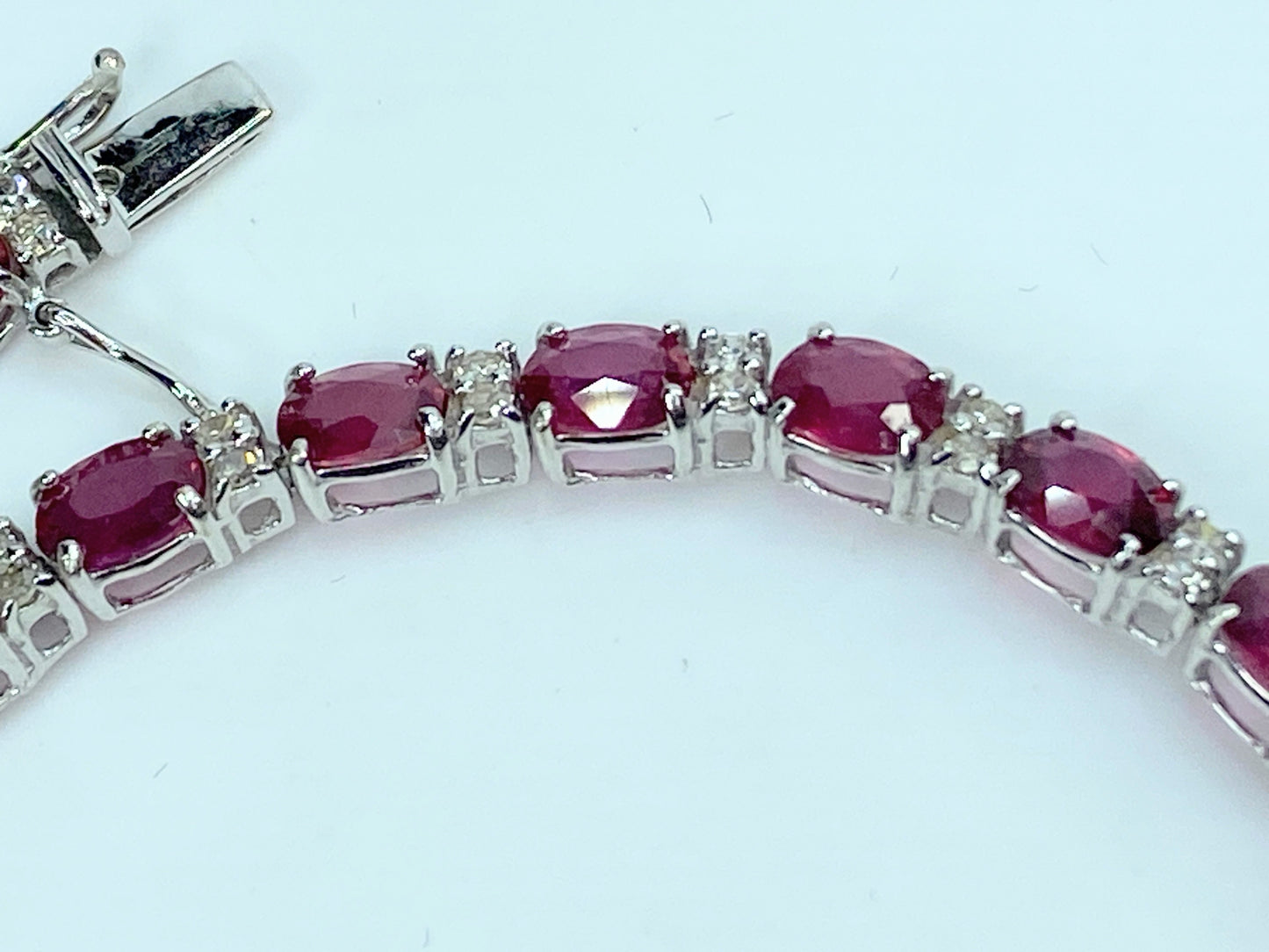 12.0 Carat Ruby Oval and Diamond Tennis Bracelet in 18k White GoldJR9898