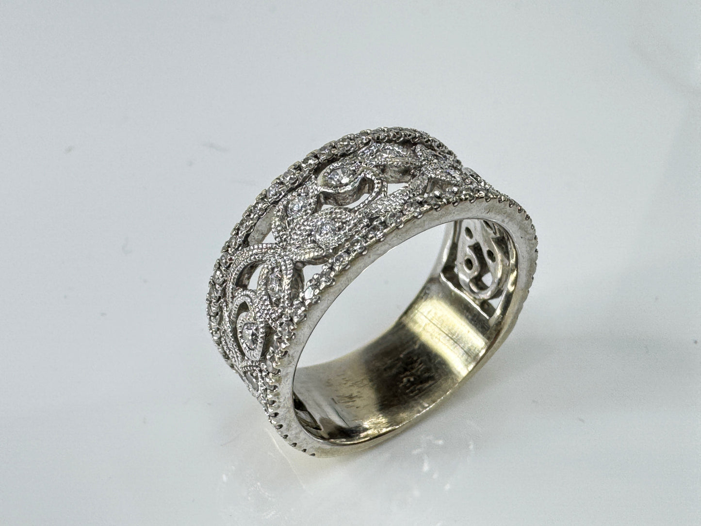 Vintage 14K Gold Wide Pavé Diamond Accent Statement Band Ring 8.75mm JR1717