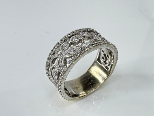 Vintage 14K Gold Wide Pavé 1.21ct Diamond Accent Statement Band Ring 8.75mm JR1717