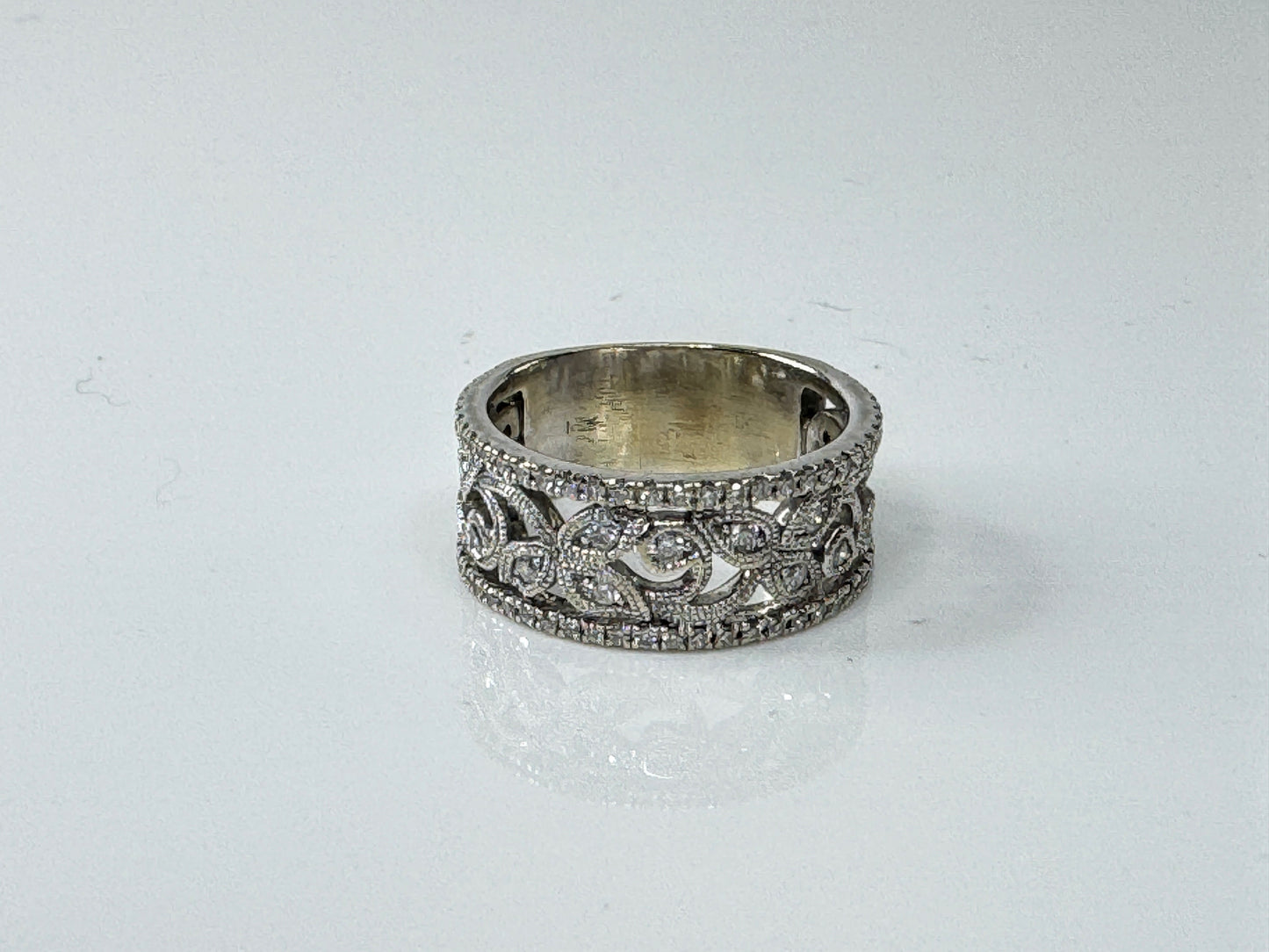 Vintage 14K Gold Wide Pavé Diamond Accent Statement Band Ring 8.75mm JR1717