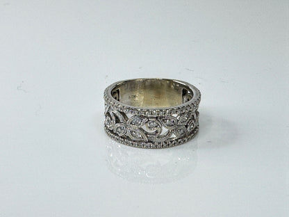 Vintage 14K Gold Wide Pavé Diamond Accent Statement Band Ring 8.75mm JR1717