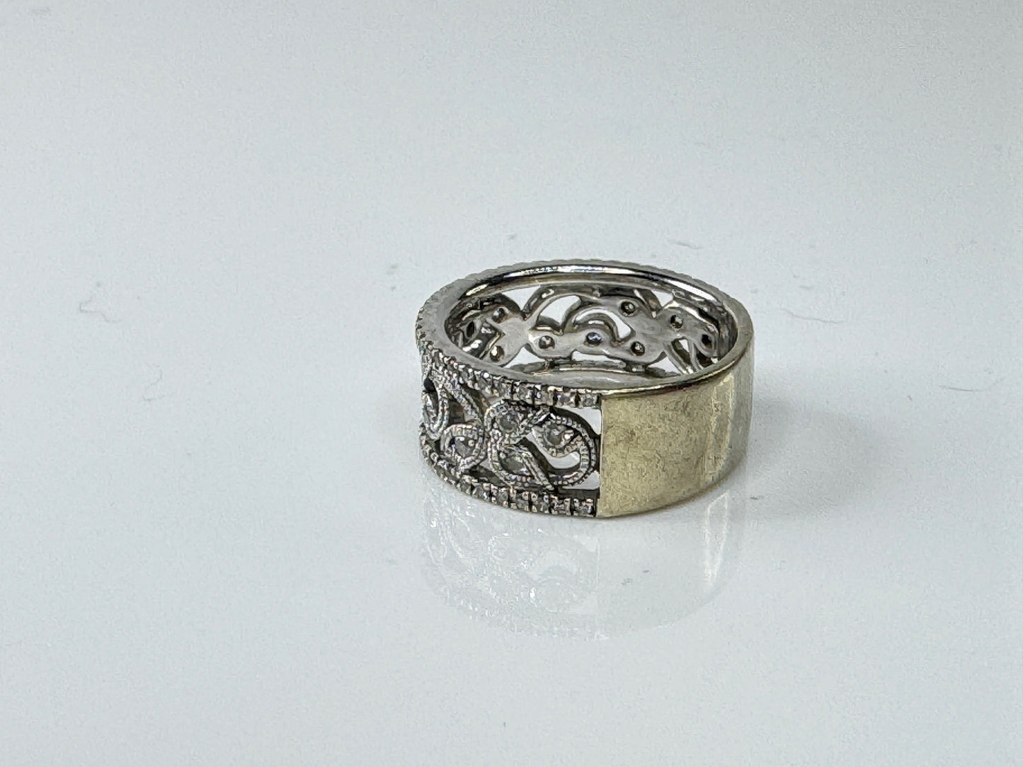 Vintage 14K Gold Wide Pavé Diamond Accent Statement Band Ring 8.75mm JR1717