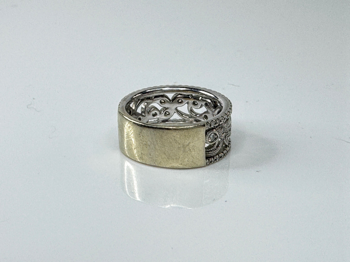 Vintage 14K Gold Wide Pavé Diamond Accent Statement Band Ring 8.75mm JR1717
