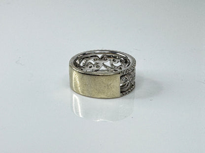 Vintage 14K Gold Wide Pavé Diamond Accent Statement Band Ring 8.75mm JR1717