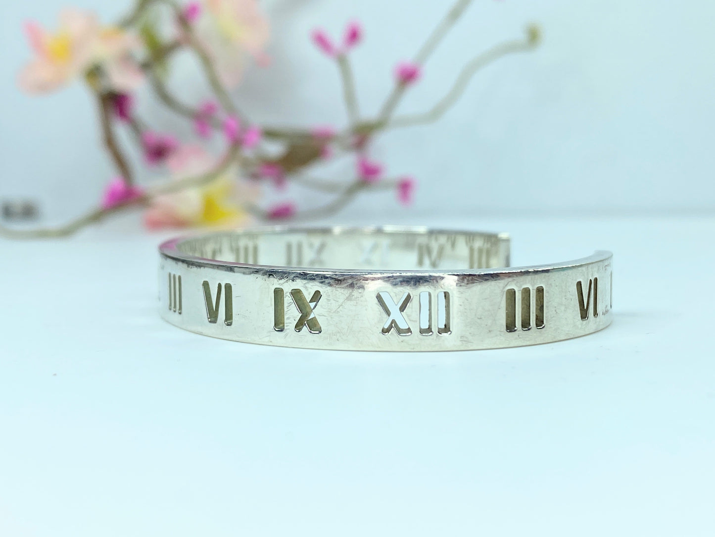 Authentic Tiffany & Co Silver Atlas Stencil Cuff Bangle Bracelet 72.5" Wrist 26.2g JR9899