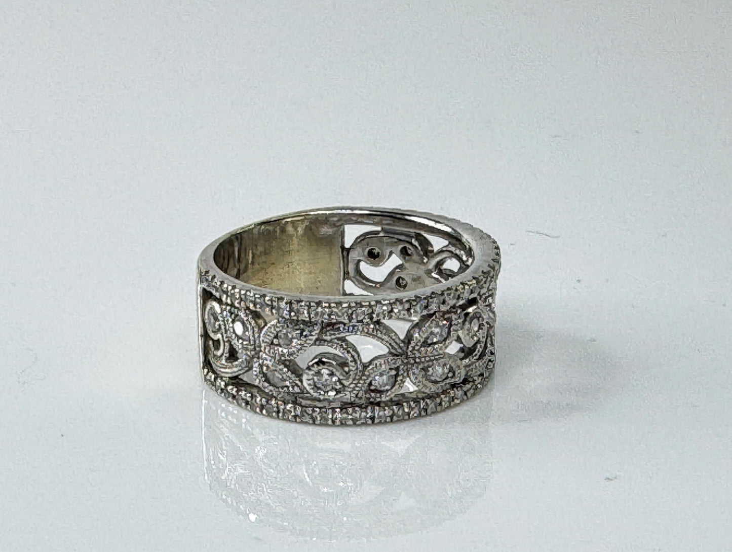 Vintage 14K Gold Wide Pavé Diamond Accent Statement Band Ring 8.75mm JR1717